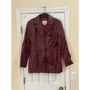 90'S Y2K Vintage Nine West Burgundy Leather Jacket,Size L